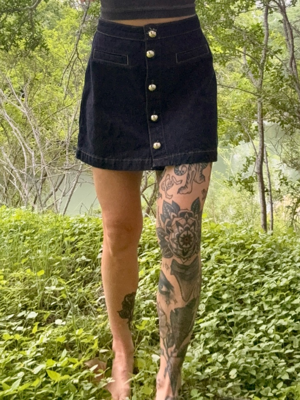 Reformation Black Button-Front Mini Skirt